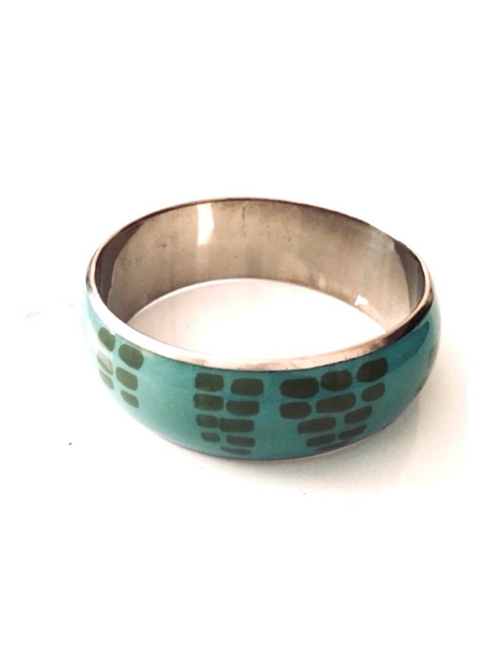 Hand Painted Enameled Bangle with Modern Abstract Motif